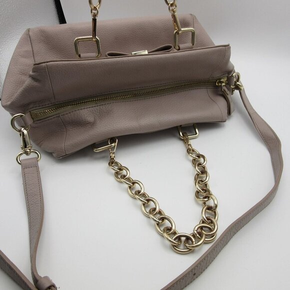 Kate Spade Purse Pebbled Leather Gray Beige Bow Shoulder Strap Chain Handles Bag - Picture 3 of 9